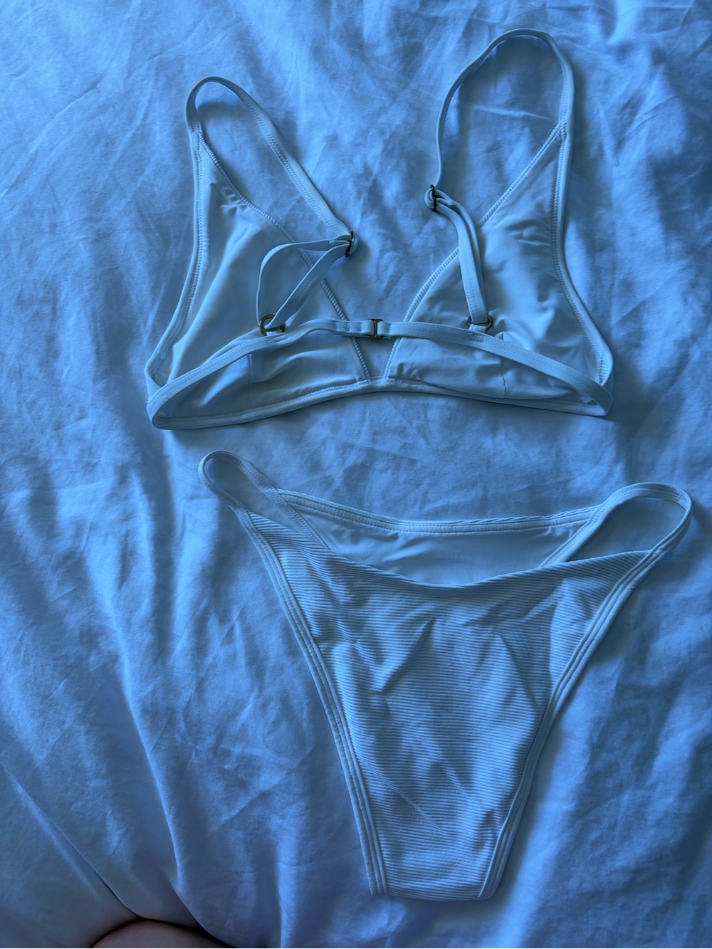L*space Cream Ribbed Triangle White Bikini Set - Picture 2 of 3